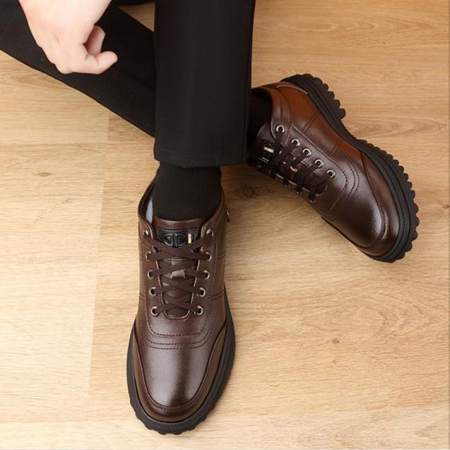 Winter Snow Boots – Leather High-Top Thickened Lined Mid-Top Warm Men's Shoes, Cotton Boots with Height-Increasing Design