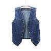 Plus Size Kvinner Frontknapp Denim Vest Vintage V-hals Ermeløs denimvest Kvinnelig Høst Yttertøy Cardiganoverdeler