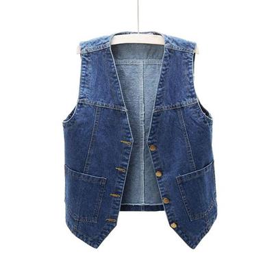 Plus Größe Frauen Vorderen Knopf Denim Weste Vintage V-ausschnitt Ärmellose Denim Weste Weibliche Herbst Oberbekleidung Strickjacke Tops