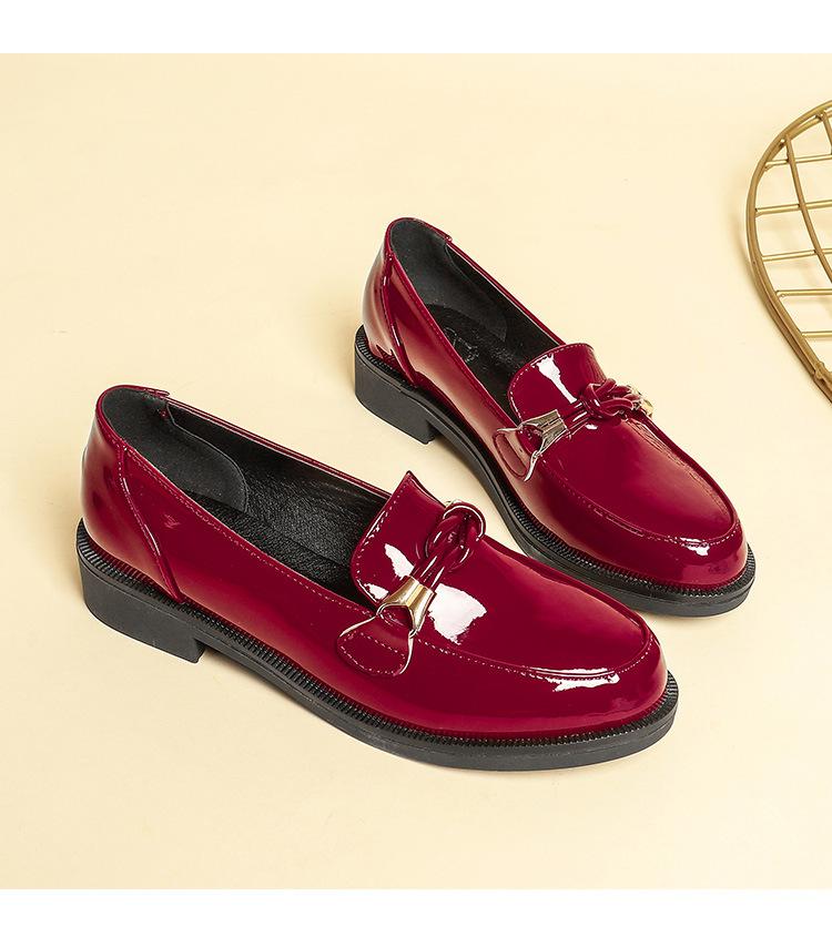 

Узелок винно-красные туфли из лакированной кожи женские мокасины слипоны криперы студенческие туфли на толстом каблуке балетки большие размеры 34-43 4.5 вино красного