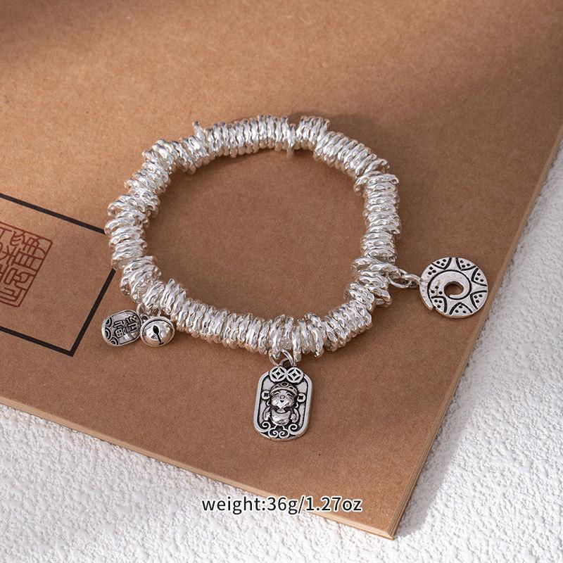 Coiled Broken Silver Bracelet, Gold-Swallowing Beast Handmade Braided Rope Bracelet, Adjustable Safety Hand Rope Lucky Jewelry