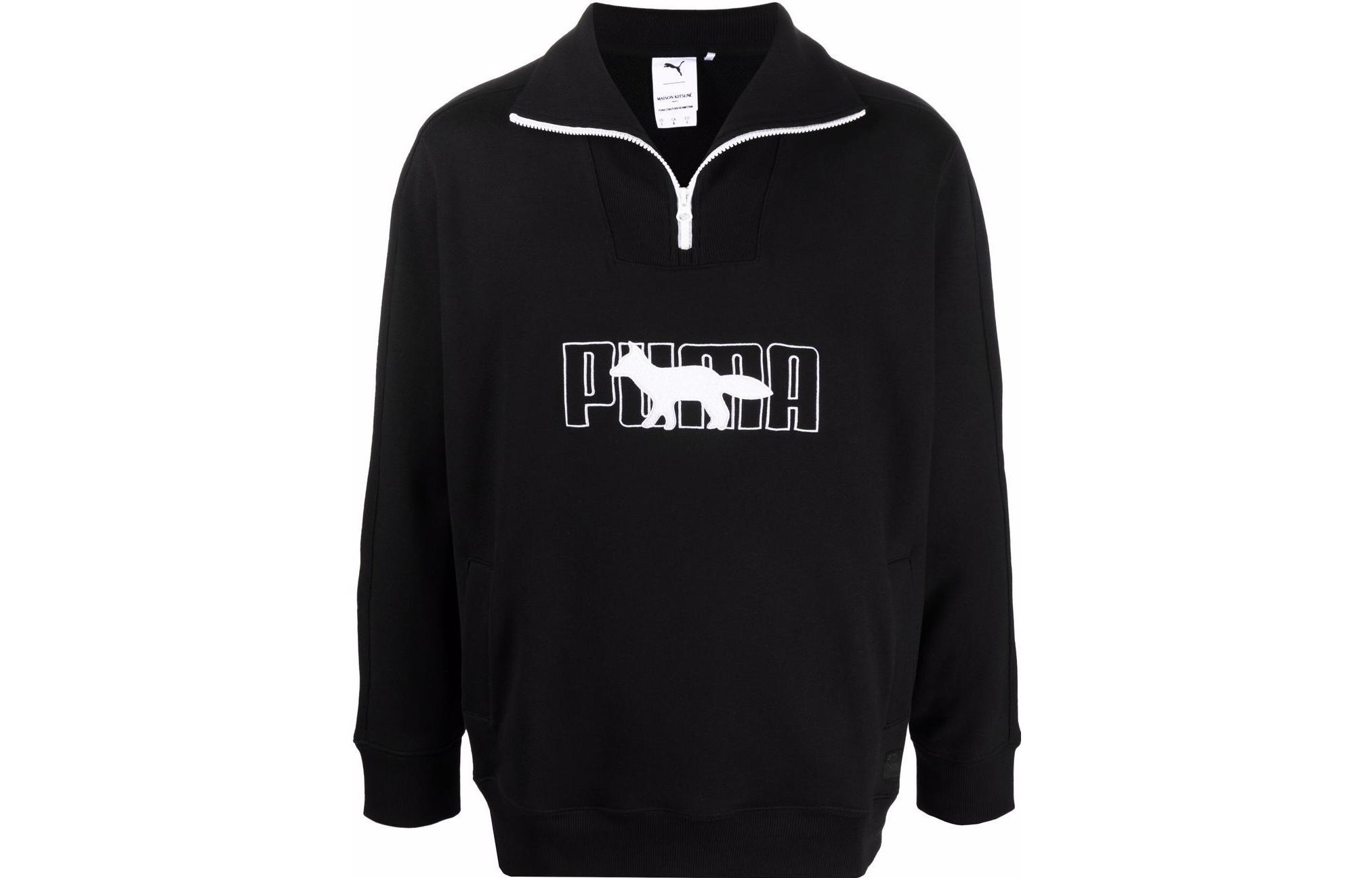 PUMA X Maison Kitsune Sweatshirts Men s Black Stand Collar Moderate Regular 532322-01 XXS