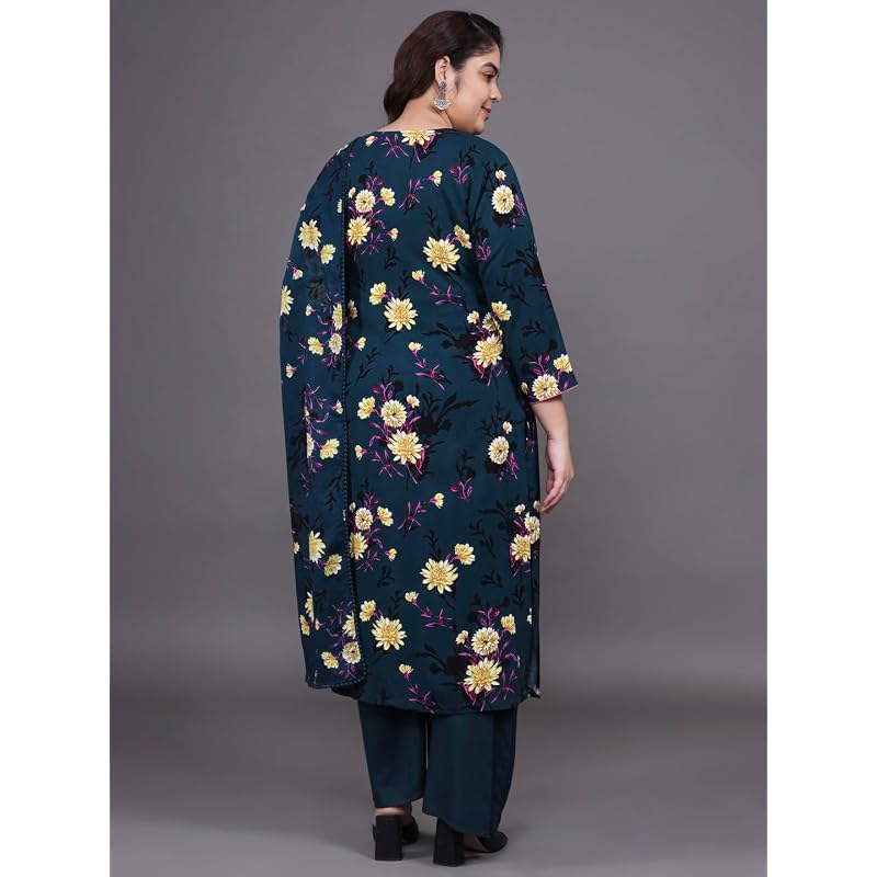 Tissu Women' Plus Floral Printed Kurta & Palazzo With Dupatta ( Green )