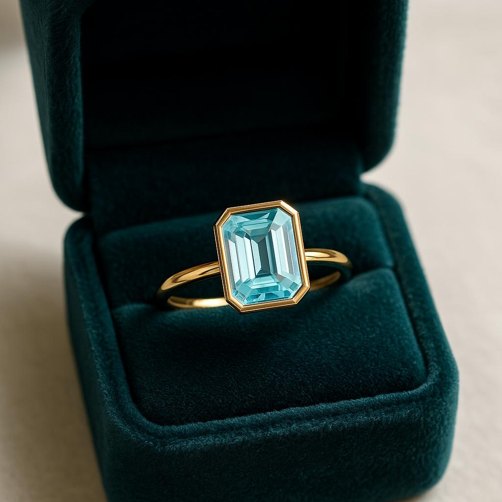 Vintage Emerald cut Aquamarine Engagement Ring Promise Ring For Her Anniversary Gift For Wife Christmas Present