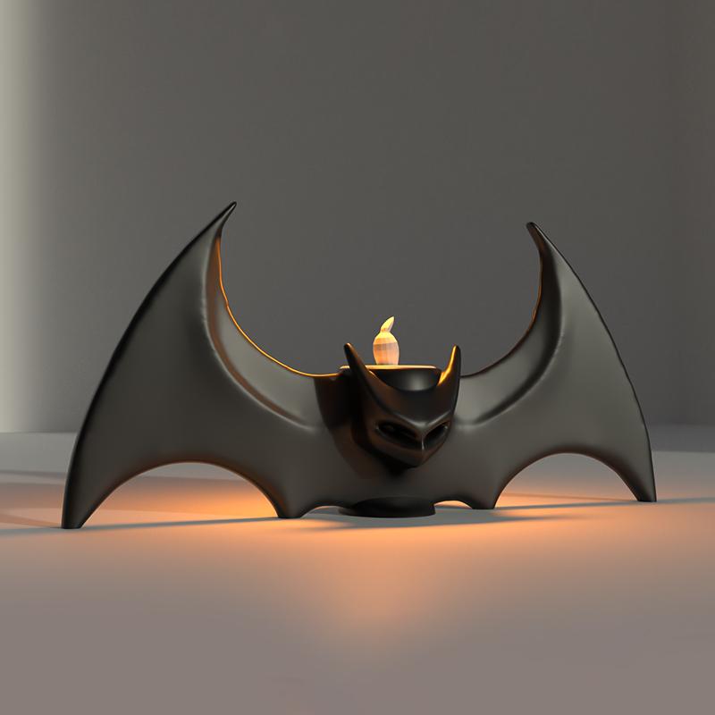 

Halloween Black Bat Tealight Candle Tray Holder Bookshelf Fireplace Home Perfect Decorative 1pc