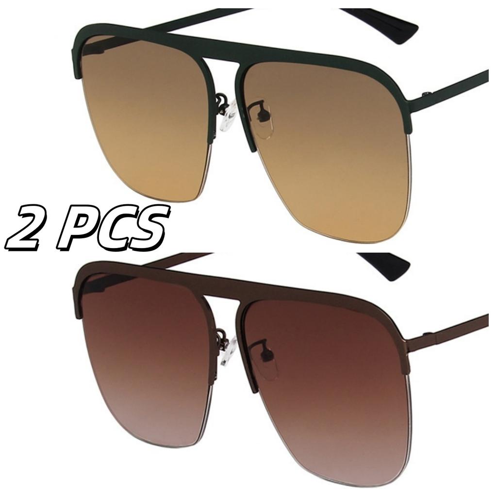 Gradient Colour Single Beam Retro Metal Half Frame Sunglasses Outdoor Travel Beach Picnic Sunglasses Women'S Daily Accessories