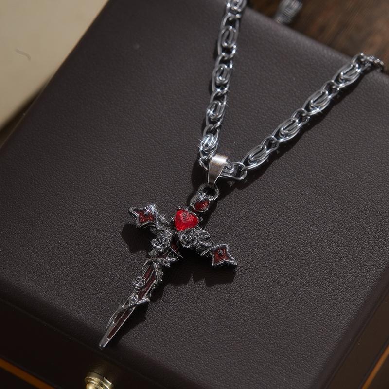 Gothic Personality Punk Thorn Cross Pendant Necklace Women's Hip-hop Fashion Ins Style Sweet Cool Niche Zircon Gift