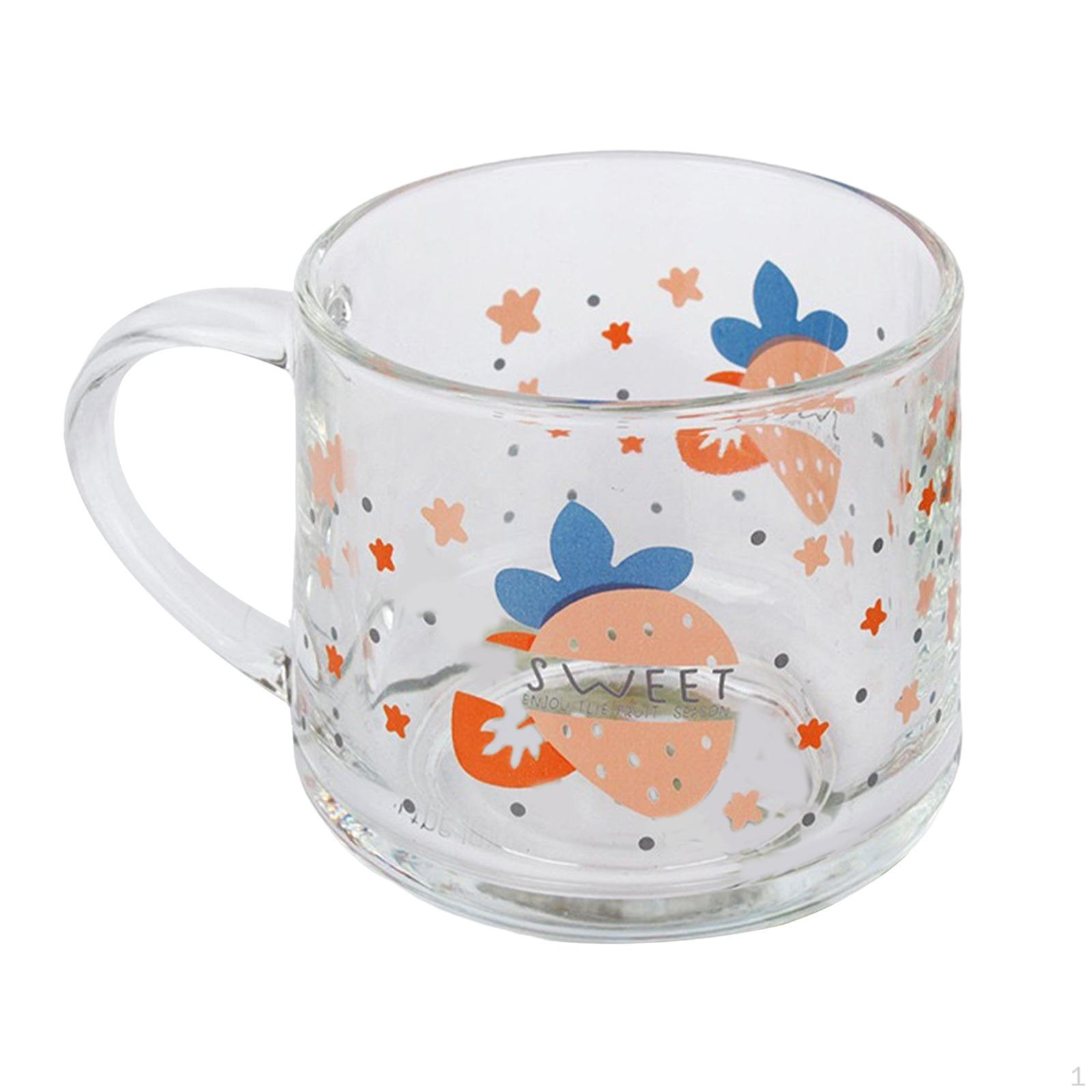 Cartoon Glass Cup Drinking Mug Tea Camping with Handle Juice Teacup Water Strawberry