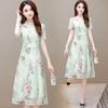 Dames Zomer Bloemenprint Aangepaste Cheongsam Midi Jurk Chinese Stijl