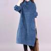 Damen Herbst Winter Retro Cord Samt Kleider Stehkragen Mittellang Locker Pullover Pullover