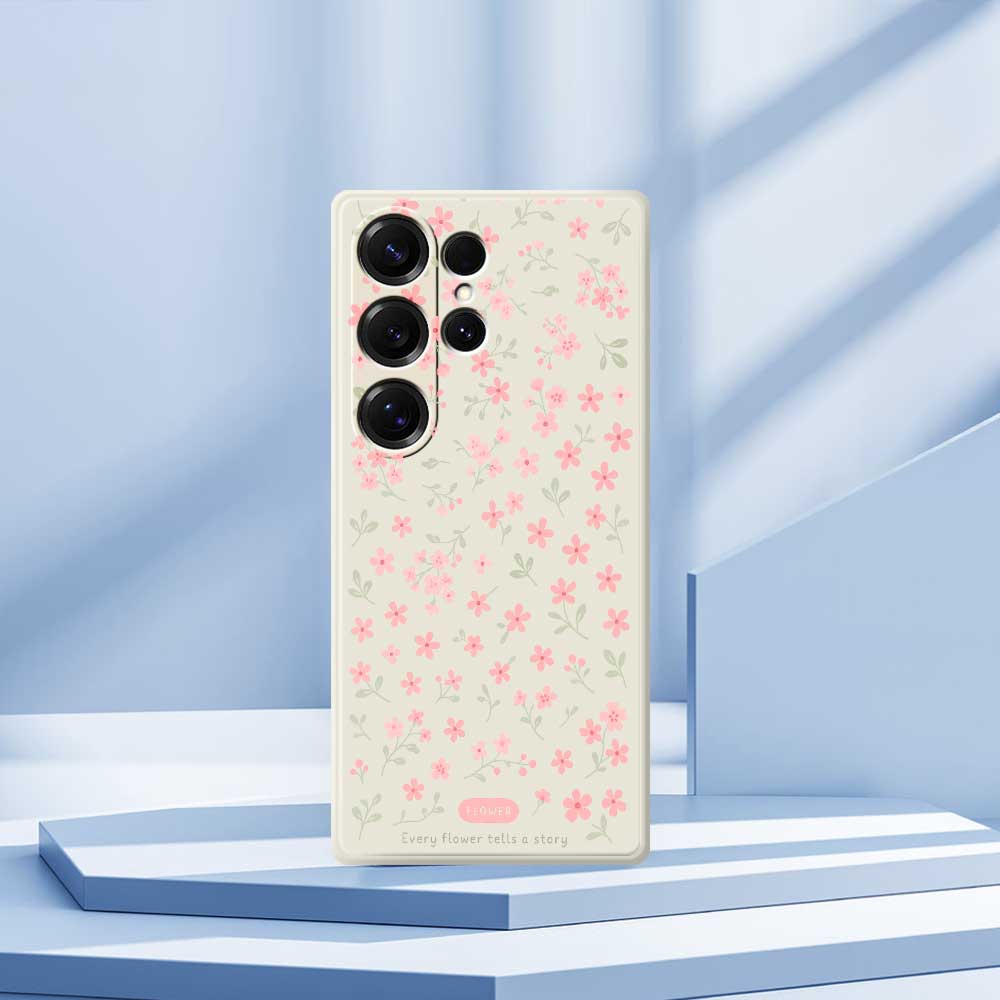 Für Samsung Galaxy S25 Ultra Hülle Rosa Kleine Blumen Musterdruck Gerade Kante TPU Handy Rückseite