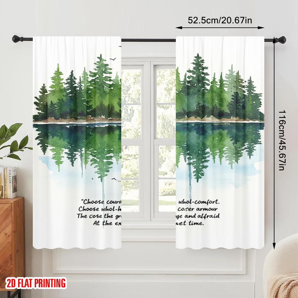 2 Stück 2D Flachdruck Vorhänge Waldspiegelung Mut Abenteuer Stoff Ohne Strom Feiertagsdekorationen Perfekt für Alle