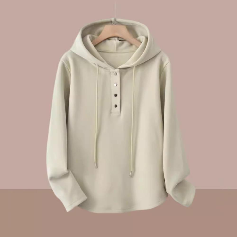 Eary Spring High Quality Solid Color Simple Casual Loose Sweatshirt For Women Short Version Long Sleeve Oversize Cozy Hoodie Top