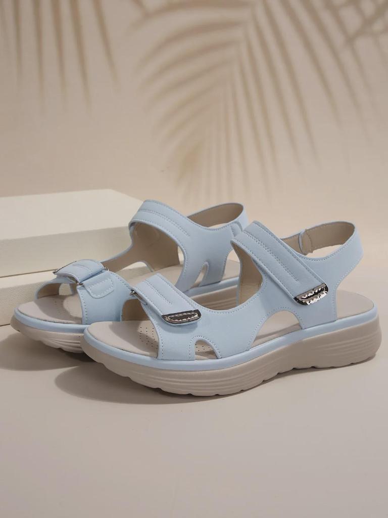 Summer 2025 Women's Sporty Wedge Heel Genuine Leather Sandals - Soft, Lightweight, Velcro, Plus Size Slippers.