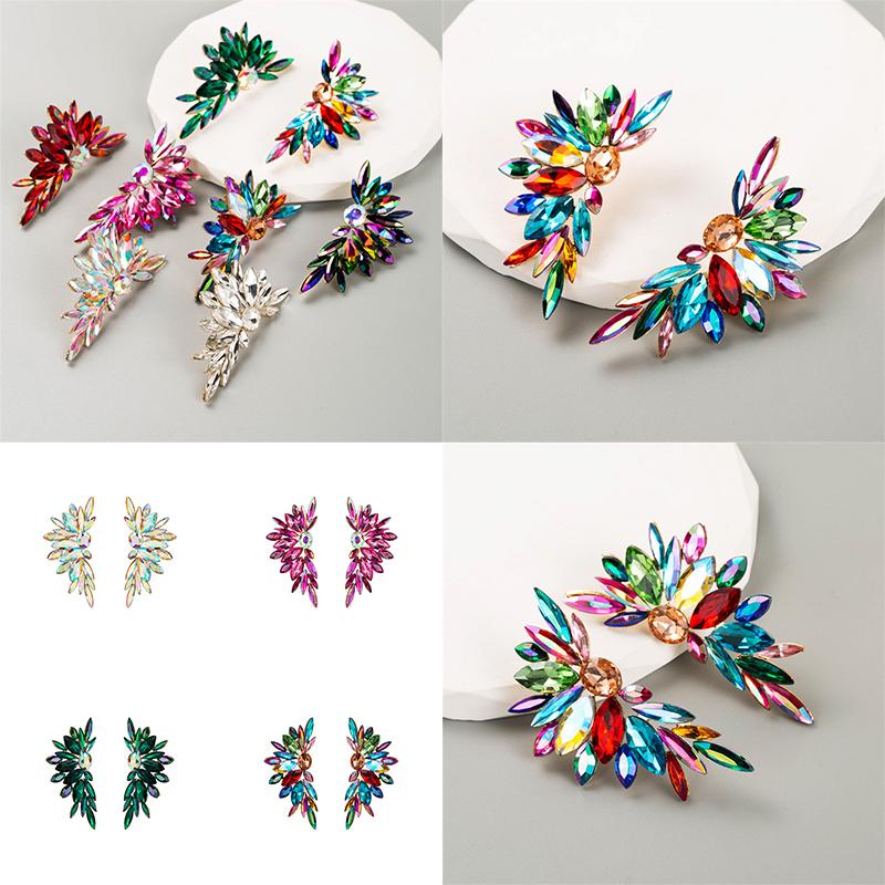 

Серьги из сплава с цветами, красочные кристаллы, модные крутые модные женские серьги, инкрустированные стразами