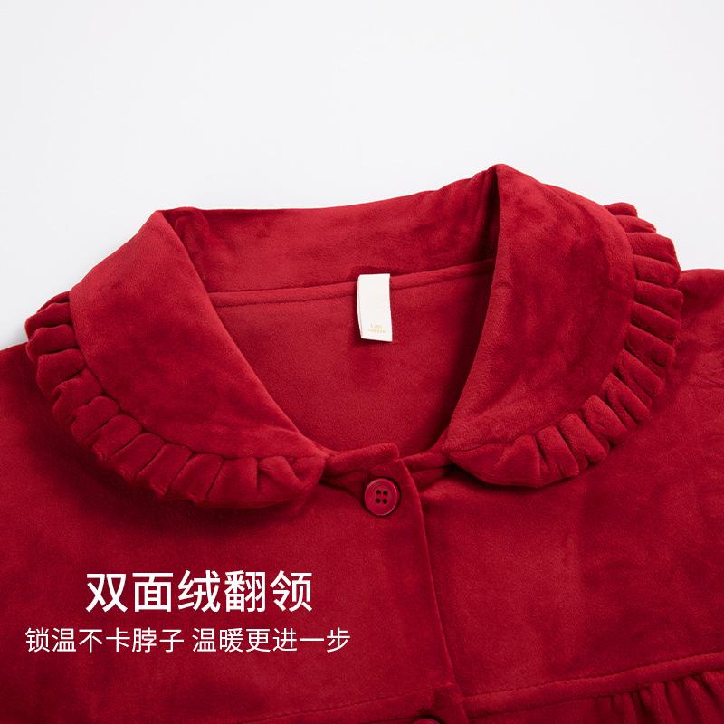 Island Fleece Pajamas Women'S Autumn And Winter Coral Fleece Red Natal Year Middle-Aged Mother Large Size Warm Thin Fleece Loungewear
