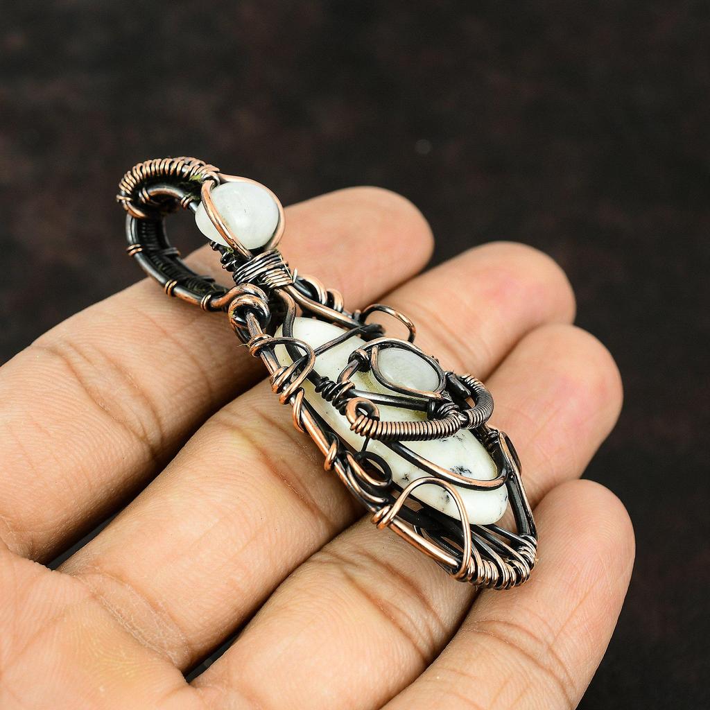 Evil Eye Dendrit Opal Kupferdraht Gewickelter Anhänger Edelstein Kupfer Schmuck Handgemacht Designer Anhänger Regenbogen Mondstein Evil Eye Anhänger Geschenk
