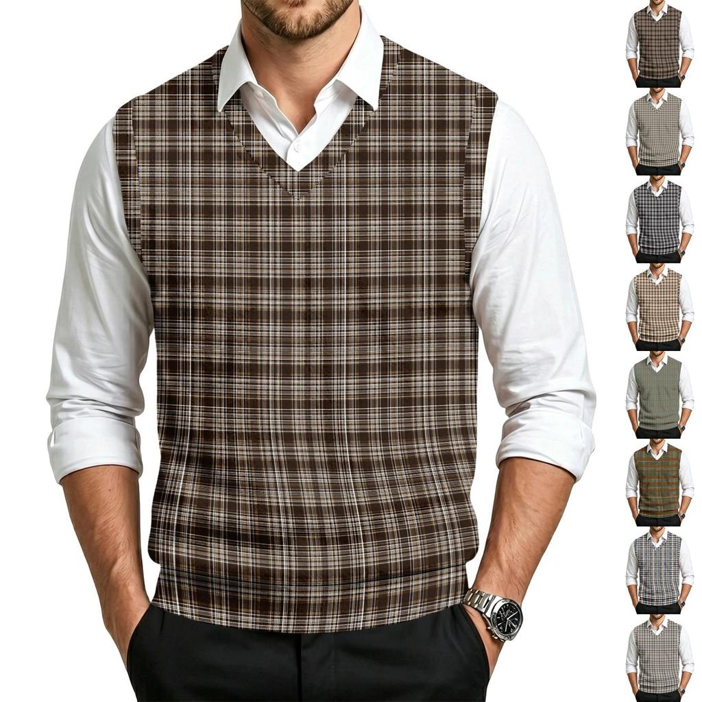 Men's V-Neck Sweater Vest Casual Wool Knit Sleeveless Top for Commute, Work and Everyday Wear