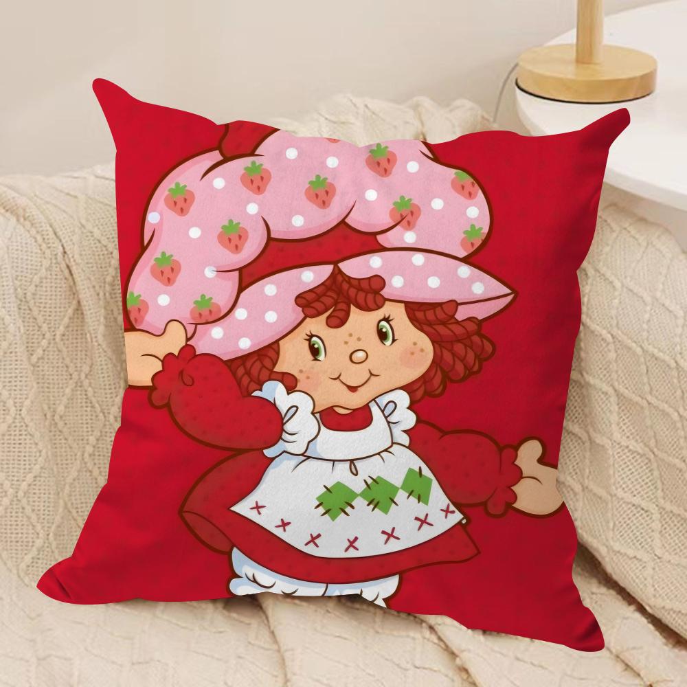 S-Stawberry Shortcake Cushion Cover Silky Short Plush Double-Sided Printed Pillow Case for Sofa All Seasons Home Decor Gift