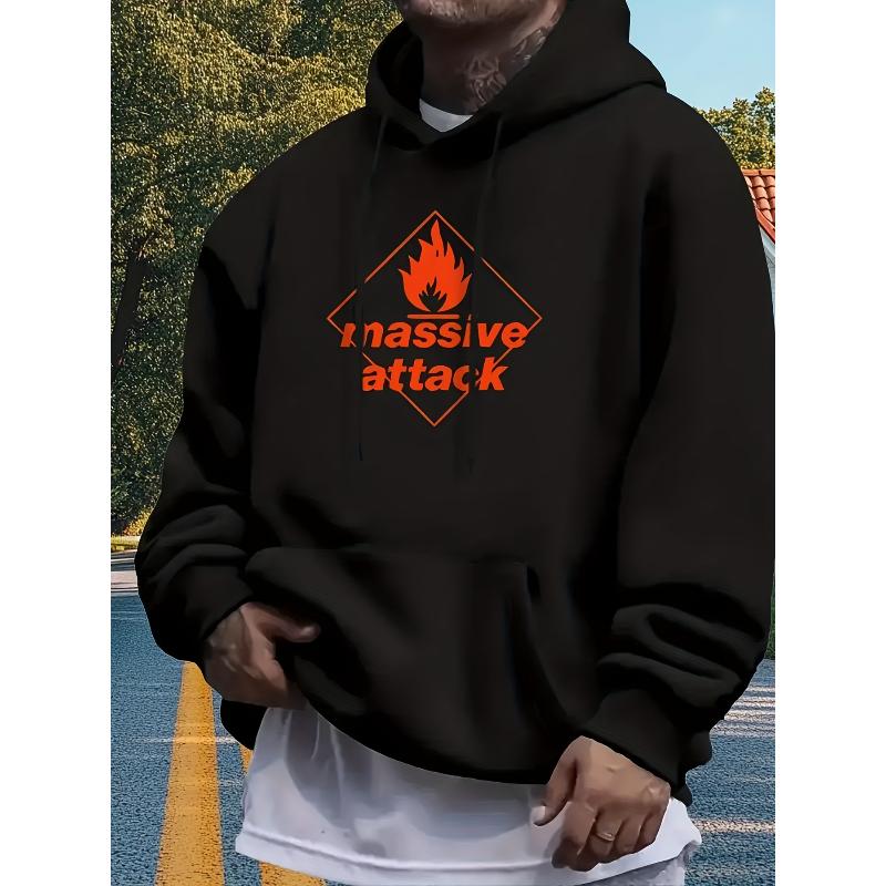 Trendy Graphic Print Polyester Men s Hoodie Drawstring Thermal Insulation XXL чёрный