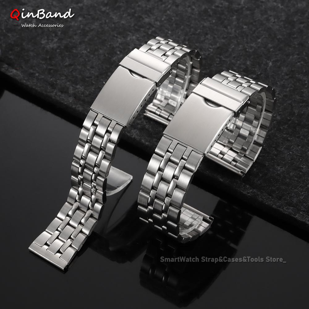 Five Beads Stainless Steel Watch Strap 18mm 20mm 22mm Universal Watch Bracelet Folding Clasp Watchband for Men Women Accessories