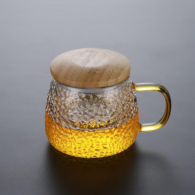 Shangqi Hammered Glass Tea Infuser Cup with Bamboo Lid