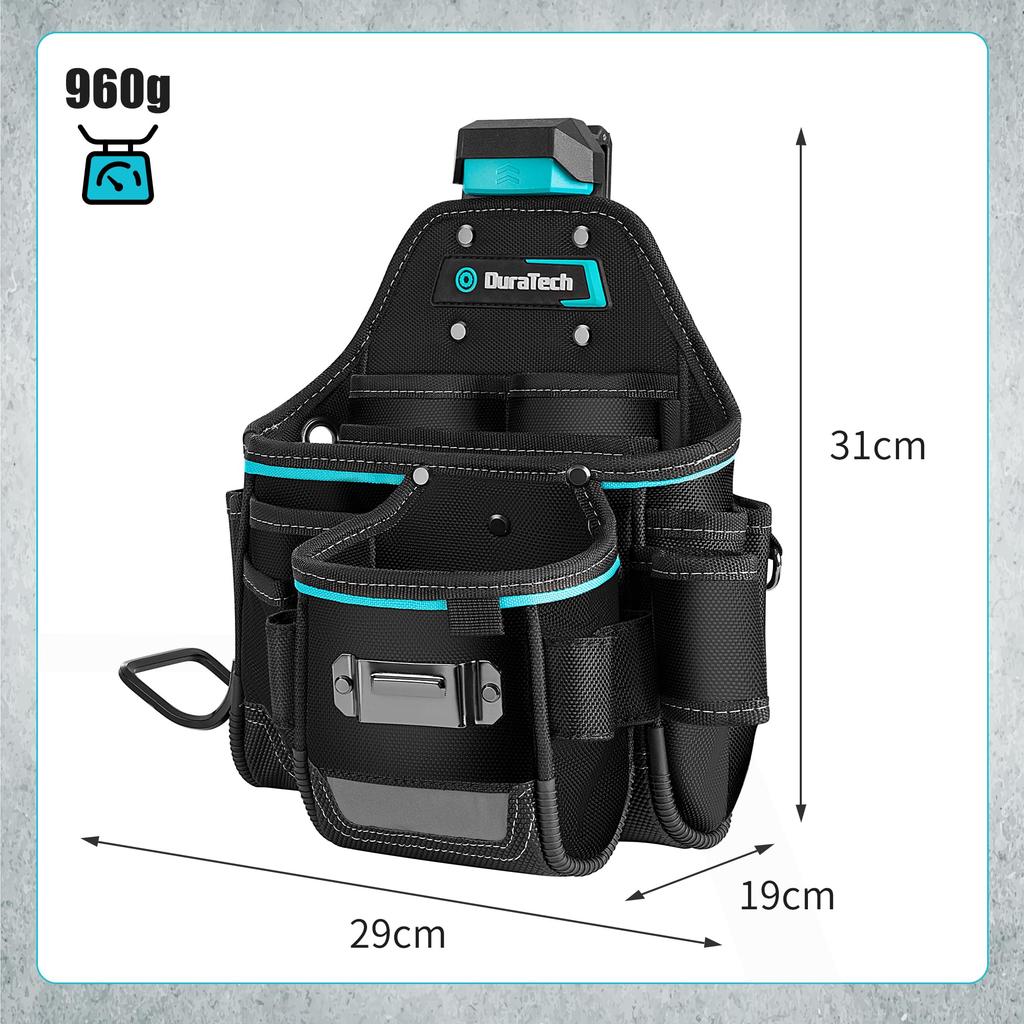 DURATECH Electrician's Tool Pouch, Detachable Tool Bag, Tool Holder, Power Tool Bag, Work Tool Bag, 1800D Oxford Fabric, Carabiner Hook, Multifunction