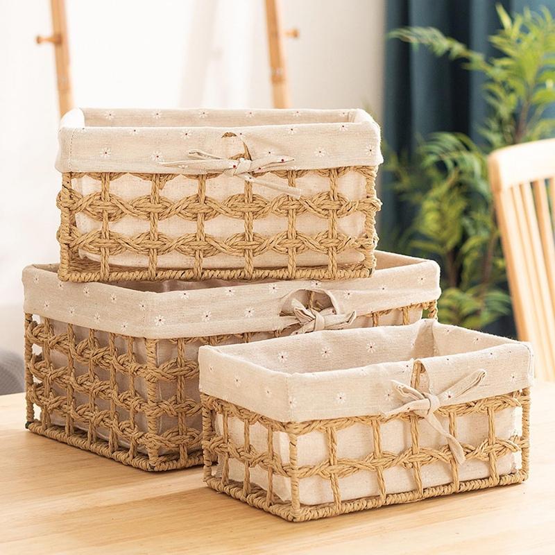 Rectangular Wicker Basket Cube Storage Box Wicker Storage Basket Hand-Woven Paper Rope Decorative