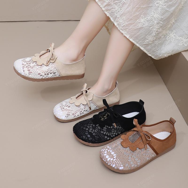 Fashion Women's Lace Mesh Fisherman Sandals Fashion Breathable Slip-On Platform Shoes Lightweight Non-Slip Rubber Sole Casual Summer