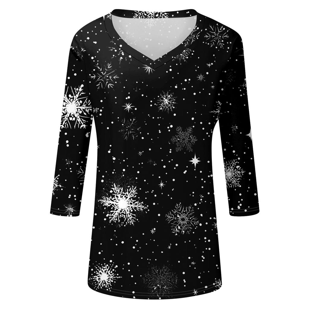 Women's T Shirt CHristmas Print 3/4 Sleeve Daily Weekend Fashion Basic V- Neck Regular Top