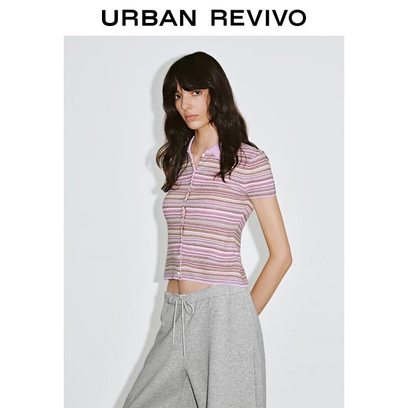 UR Women's Casual Colorblock Striped Short-Sleeve Knit Cardigan