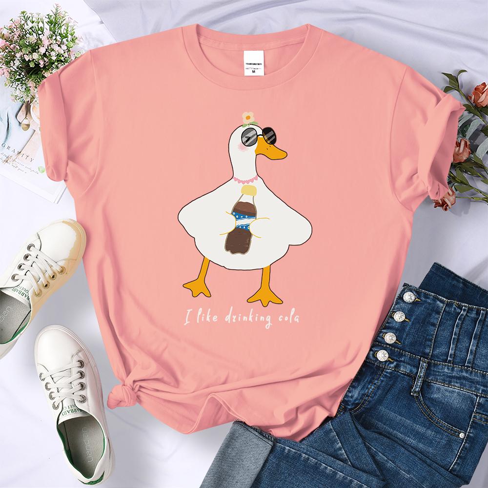 Sunglasses Drink Duck Design Women Tee Shirts Summer Comfortable T-Shirt Casual Crewneck Clothes Hip Hop Soft Woman Short Sleeve