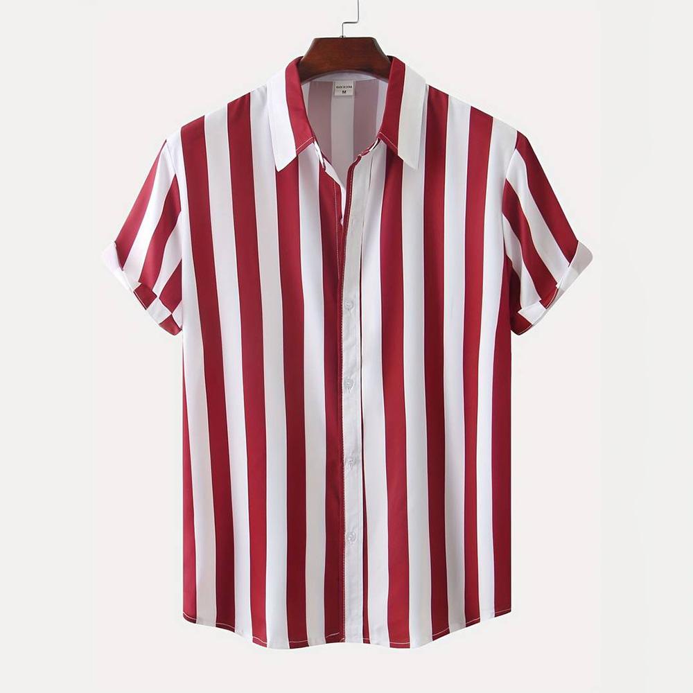 2026 Hawaii Camicia a Maniche Corte a Righe da Uomo Top Casual da Ufficio da Uomo T-shirt Oversize Camicia Bottoni Estiva da Uomo 5XL