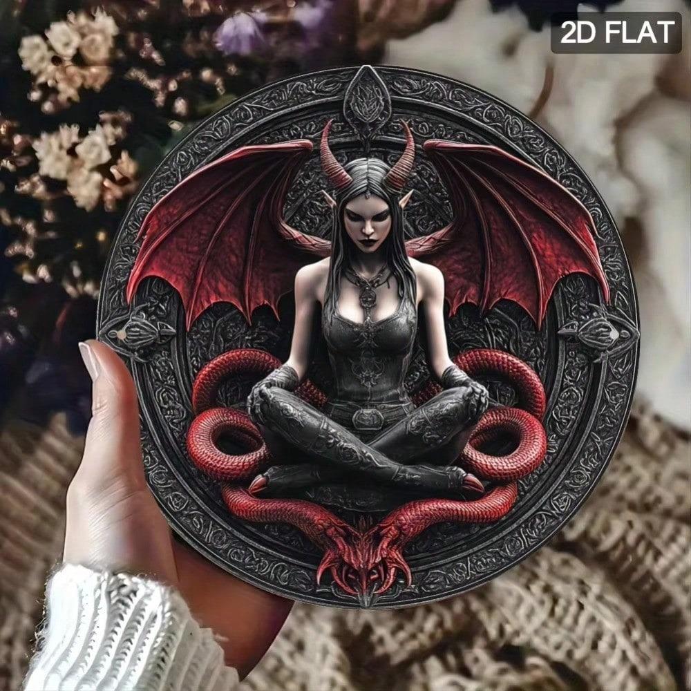 Lilith Démon Kovové Nástěnné Umění Kulatý Hliníkový Značka Halloween Domácí Dekorace