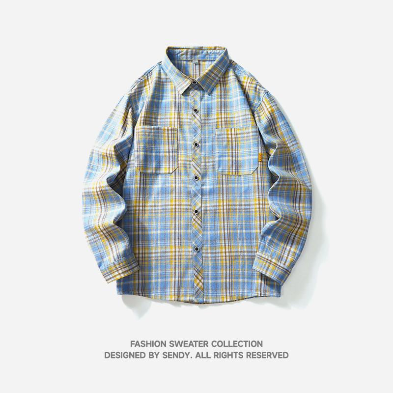 New Spring Autumn Men's Sweatshirt Casual Versatile Young Handsome Cardigan Plaid Long-sleeved Shirt