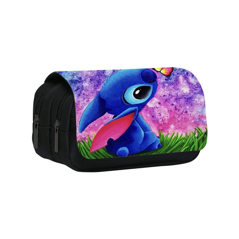 Stitch Double Layer Pencil Case For Students With Polyester Material And Storage Space