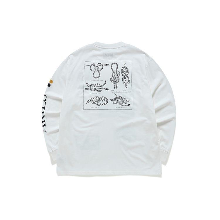 FILA Fusion Aries Collaboration American Vintage Print Casual Loose Pullover Long Sleeve T-Shirt Unisex Tops White T11U218203F-WT