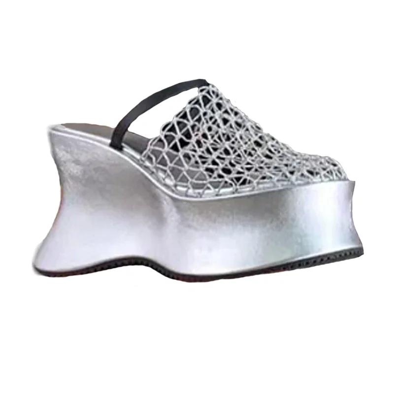 Fashion Mesh Super-high Heels Women Slippers Designer Heeled Shoes Fashion Woman Sandals Summer 2025 Brand Pumps New Chaussures Femme