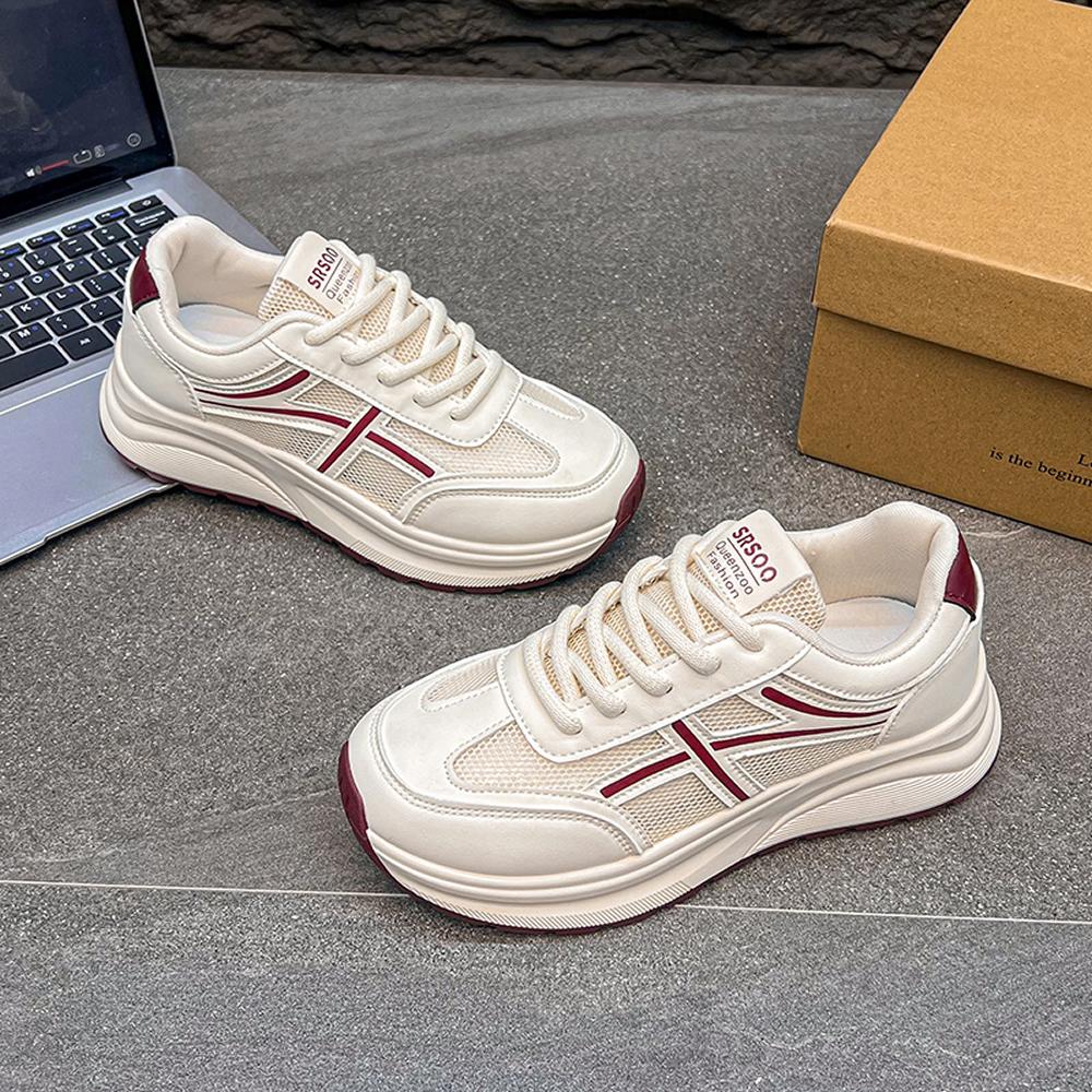 Women's Summer New Style Breathable Versatile Thick Bottom Sneakers Casual Sports Shoes Elastic Closure Ankle Length PU Leather