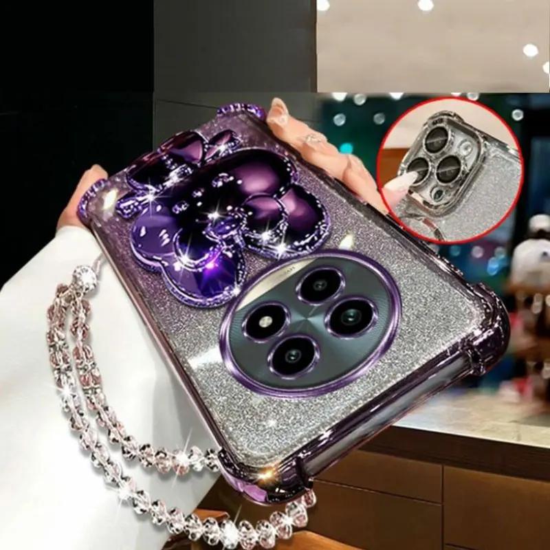 Modische Armbänder Vier Ecken Anti-Fall Hülle für OPPO Realme 14 Pro Plus 13 Plus + 12 Pro C75 Make-up Spiegel Halter Handyhülle