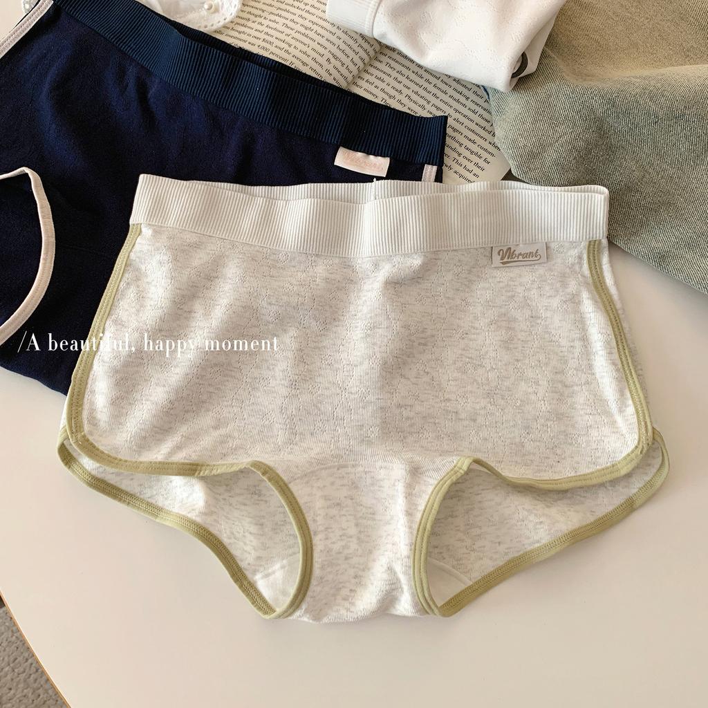 Damen Frühling und Sommer Farbkontrast Reine Baumwolle 10A Antibakteriell Verlängerter Schritt Spurlos Schmale Taille Flacher Winkel Slip