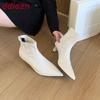 Fashion Female Low Heel Women Stretch Ankle Boots Zippers Shoes Fashion Pointed Toe Sexy Ladies Short Modern Boots Shoes Pumps