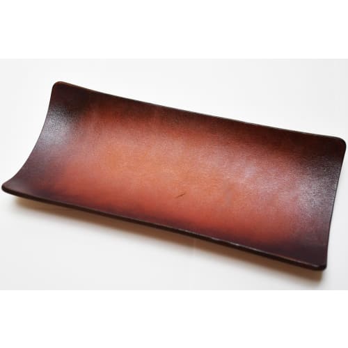 ATELIER CODEL Leather Tray, Accessory Holder. Crafted from a single piece of leather, this large, genuine leather accessory tray is hand-dyed brown an