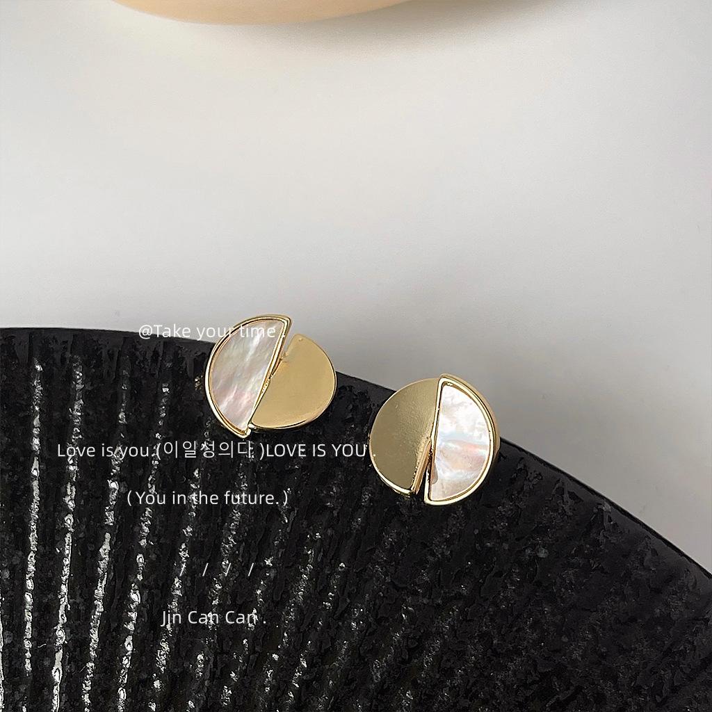 ~ 925 silver needle plated 14K shell round stud earrings personalized creative design irregular earrings earrings