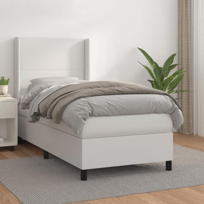 3132346 vidaXL Lit à sommier tapissier avec matelas Blanc 80x200 cm Similicuir