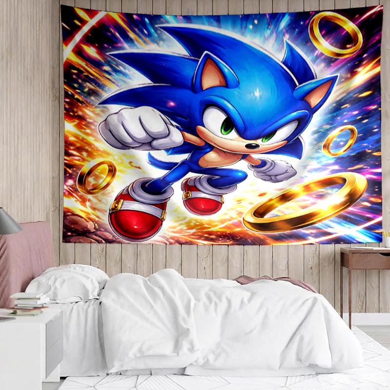 Sonic Print Tapestry, Backdrop, Easy Setup, Ideal for Bedroom, Office & Living Room, with Aesthetic Wall Hanging Decor.