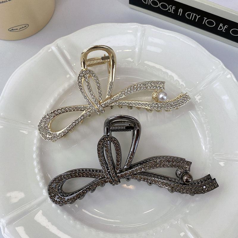 Luxury Black Crysyal Bow Hair Clasp Clip Fashion Large Hairpins Crab Barrettes Hairgrip Korean Hair Claw For Women Hair Accessories
