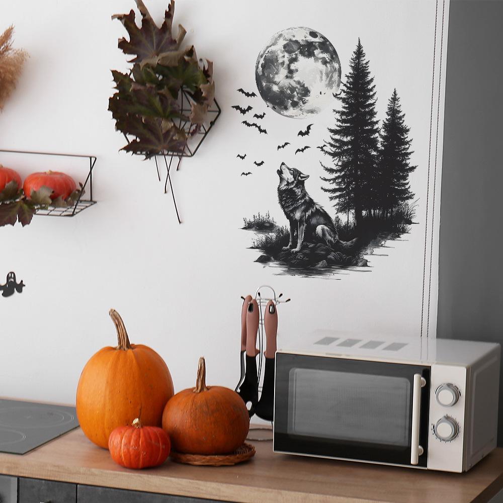 Powerful Lone Wolf Jungle Moon Bedroom Living Room Home Background Beautification and Decoration Wall Stickers