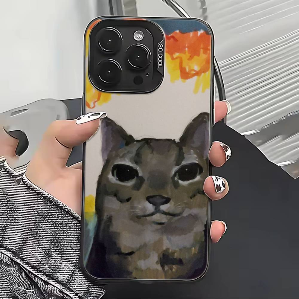 

Cat Memes F-Funny Cute Phone Case For iPhone 17,16,15,14,13,12,11 Plus,Pro Max,XS,Colored Silver Plated Inside Cover iPhone15Plus