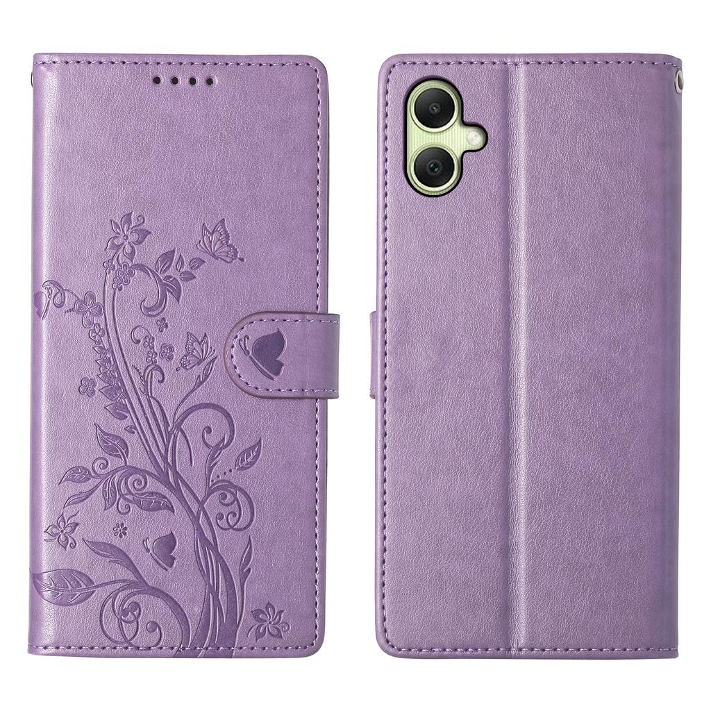 For Samsung Galaxy A06 5G/4G Wallet Case Butterfly Floral Imprint PU Leather Phone Cover with Wrist Strap